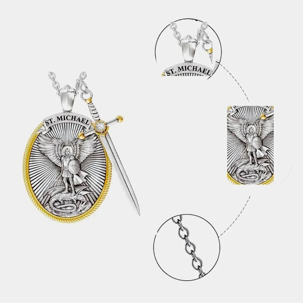 NEW Saint St. Michael Pendant Archangel Pendant Necklace Sword Cross Medal